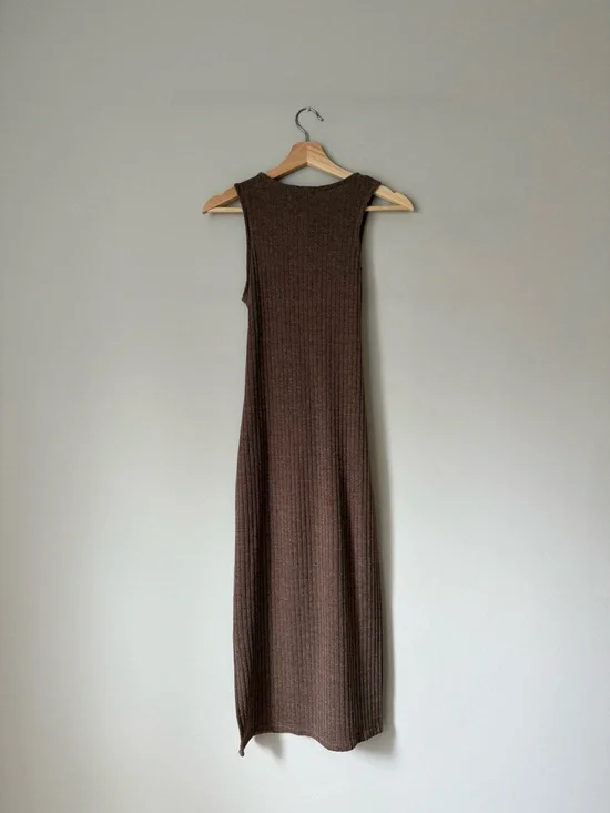 {Forever 21} Sleeveless Ribbed Knit Midi Dress with Self Tie Belt - Brown - Picture 3 of 4